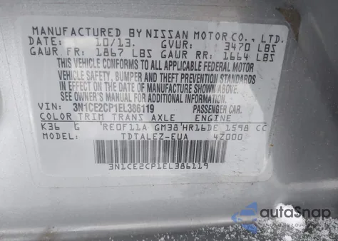 2014 Nissan Versa Note Sv z USA, uszkodzony, nr VIN 3N1CE2CP1EL386119